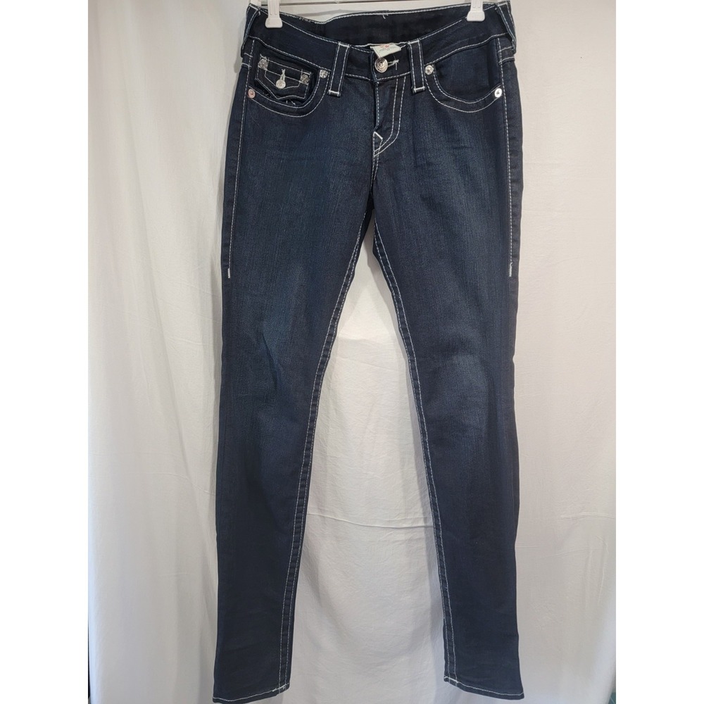 True Religion 28 Black Super Skinny Low Rise W Flap Big T Nat Y2k